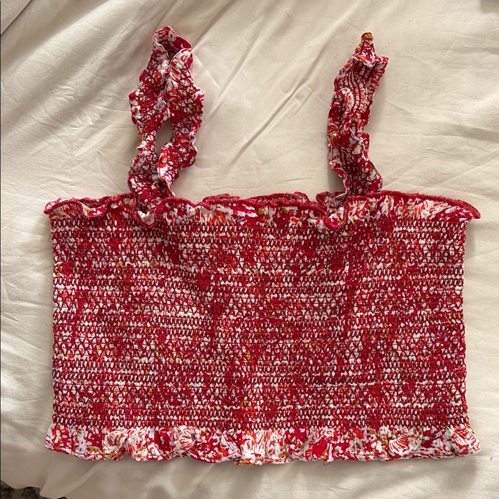 Free People Red and White Crop Top